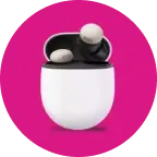 icono fondo rosa foto auriculares